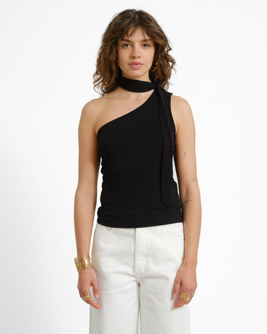 Bea One Shoulder Scarf Top Black - Things I Like Things I Love
