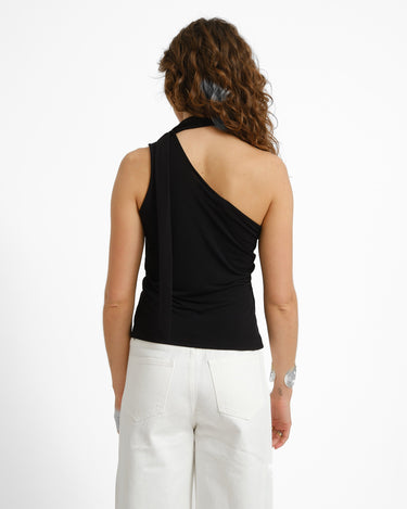 Bea One Shoulder Scarf Top Black - Things I Like Things I Love