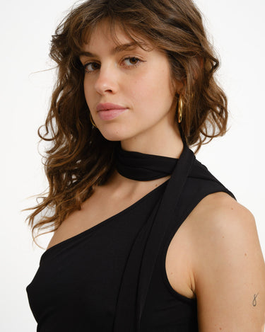 Bea One Shoulder Scarf Top Black - Things I Like Things I Love