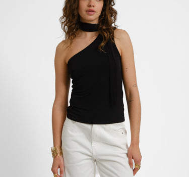 Bea One Shoulder Scarf Top Black - Things I Like Things I Love