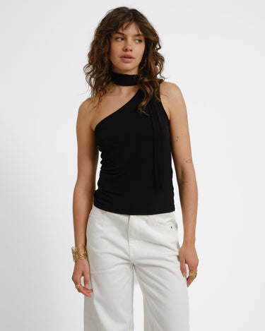 Bea One Shoulder Scarf Top Black - Things I Like Things I Love