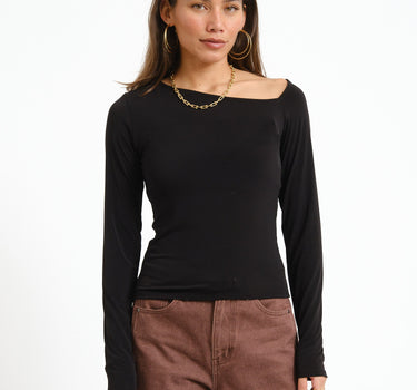 Bella Tulla Asym Neck Top Black - Things I Like Things I Love