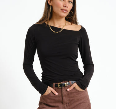 Bella Tulla Asym Neck Top Black - Things I Like Things I Love