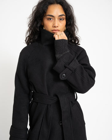 Belted Wool Blend Coat Black - Things I Like Things I Love