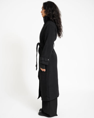 Belted Wool Blend Coat Black - Things I Like Things I Love