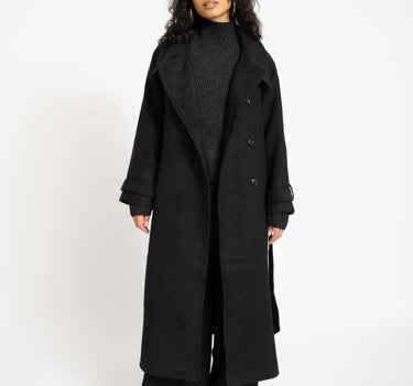 Belted Wool Blend Coat Black - Things I Like Things I Love