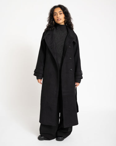 Belted Wool Blend Coat Black - Things I Like Things I Love