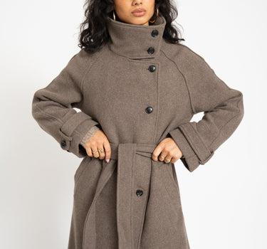 Belted Wool Blend Coat Taupe - Things I Like Things I Love