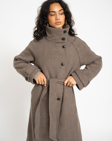 Belted Wool Blend Coat Taupe - Things I Like Things I Love