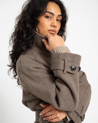 Belted Wool Blend Coat Taupe - Things I Like Things I Love
