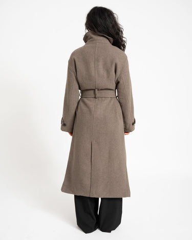 Belted Wool Blend Coat Taupe - Things I Like Things I Love