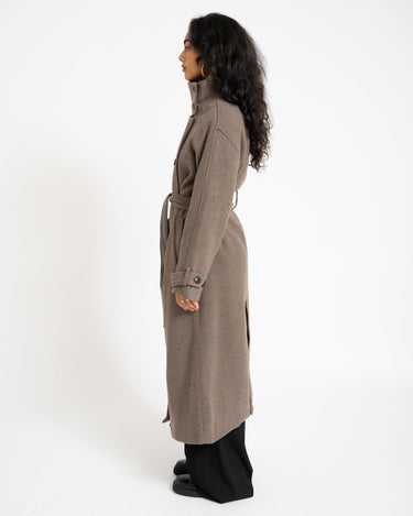 Belted Wool Blend Coat Taupe - Things I Like Things I Love