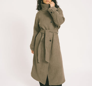 Belted Wool Blend Coat Taupe - Things I Like Things I Love