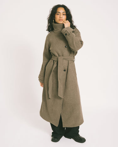 Belted Wool Blend Coat Taupe - Things I Like Things I Love