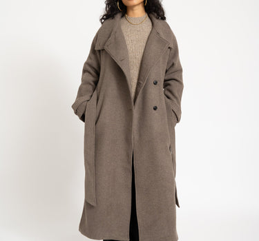 Belted Wool Blend Coat Taupe - Things I Like Things I Love