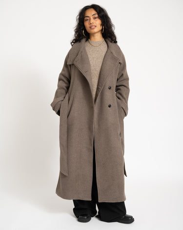 Belted Wool Blend Coat Taupe - Things I Like Things I Love