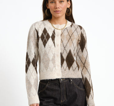 Bless Argyle Knit Cardigan Birch - Things I Like Things I Love