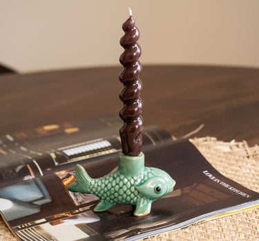 Bloomingville - Candle Holder Fish Beige / Aqua - Things I Like Things I Love