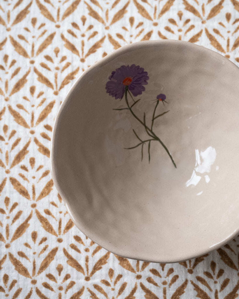 Bowl Flower Purple Stoneware Beige - Things I Like Things I Love