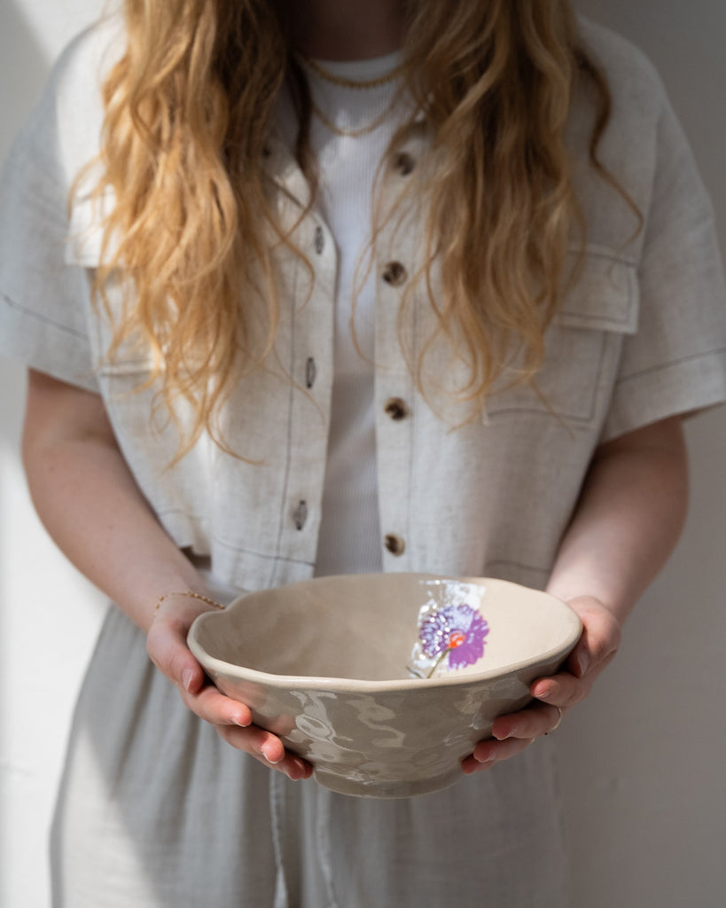 Bowl Flower Purple Stoneware - Things I Like Things I Love