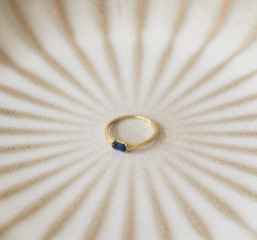 Brass Blue Baquette Ring Gold - Things I Like Things I Love