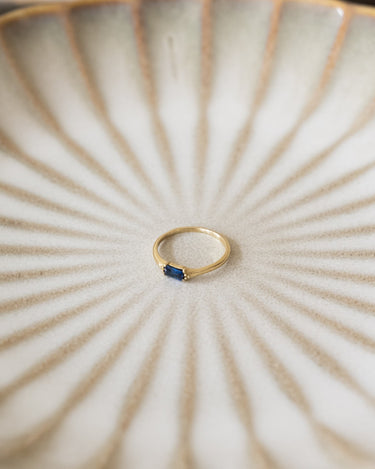 Brass Blue Baquette Ring Gold - Things I Like Things I Love
