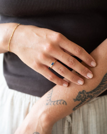 Brass Blue Baquette Ring Gold - Things I Like Things I Love