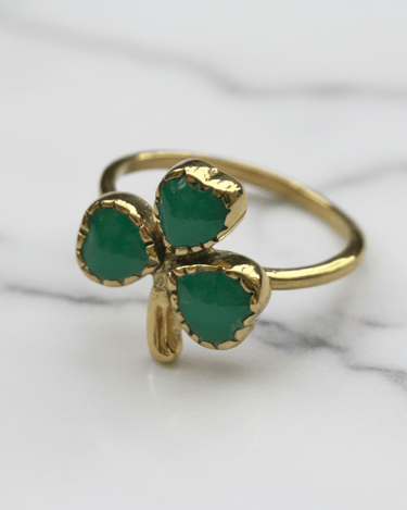 Brass Clover Dark Green Resin Gold - Things I Like Things I Love