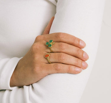 Brass Clover Dark Green Resin Gold - Things I Like Things I Love