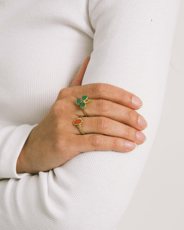 Brass Clover Dark Green Resin Gold - Things I Like Things I Love