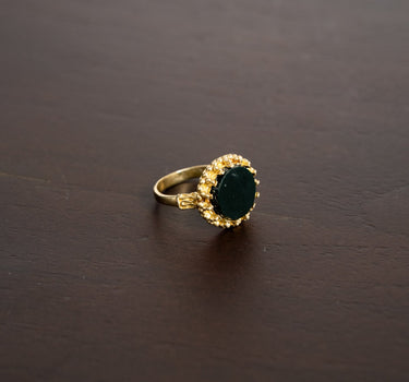 Brass dark green resin dot ring Gold - Things I Like Things I Love
