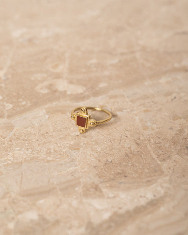 Brass Dark Red Resin Lela Dot Ring Gold - Things I Like Things I Love