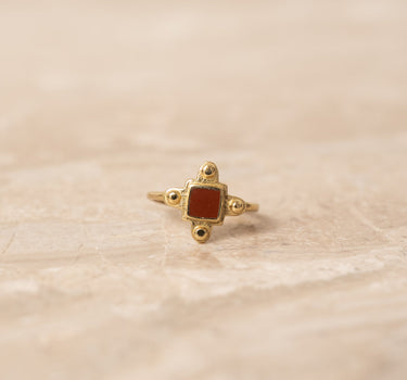 Brass Dark Red Resin Lela Dot Ring Gold - Things I Like Things I Love