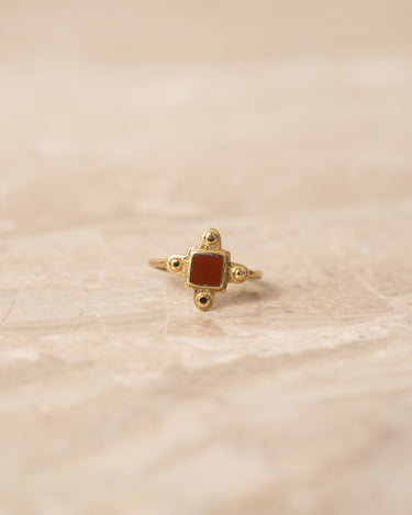 Brass Dark Red Resin Lela Dot Ring Gold - Things I Like Things I Love