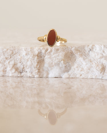Brass Oval Dark Red Resin Ring Gold - Things I Like Things I Love