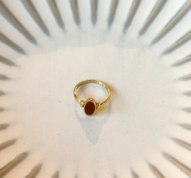 Brass Oval Dark Red Resin Ring Gold - Things I Like Things I Love