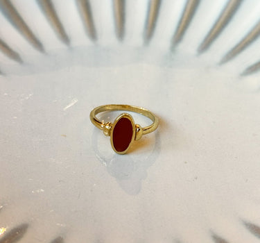 Brass Oval Dark Red Resin Ring Gold - Things I Like Things I Love