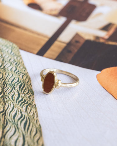 Brass Oval Dark Red Resin Ring Gold - Things I Like Things I Love