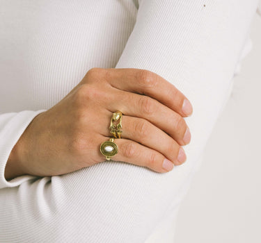 Brass Ring Oval White Resin Gold - Things I Like Things I Love