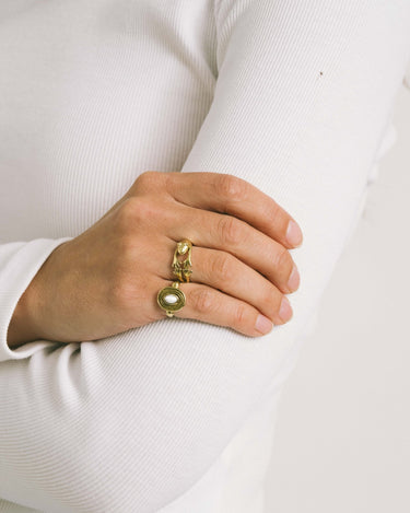 Brass Ring Oval White Resin Gold - Things I Like Things I Love