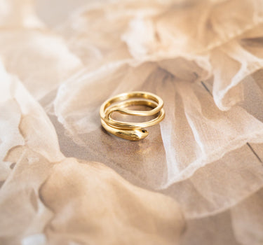 Brass Tiny Snake Ring With Dark Green Resin Eye Gold - Things I Like Things I Love