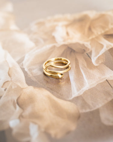Brass Tiny Snake Ring With Dark Green Resin Eye Gold - Things I Like Things I Love