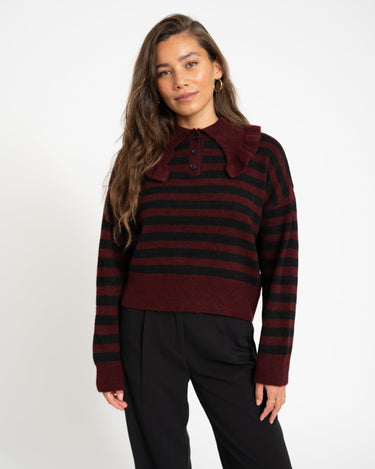 Brooke Frill Collar Knit Windsor Wine - Things I Like Things I Love