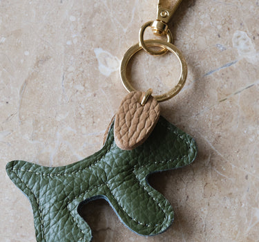 Bumpy Dog Bag Charm Real Leather Dark Green - Things I Like Things I Love