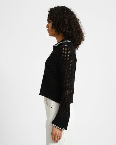 Caitlyn Polo Contrast Knit Black - Things I Like Things I Love