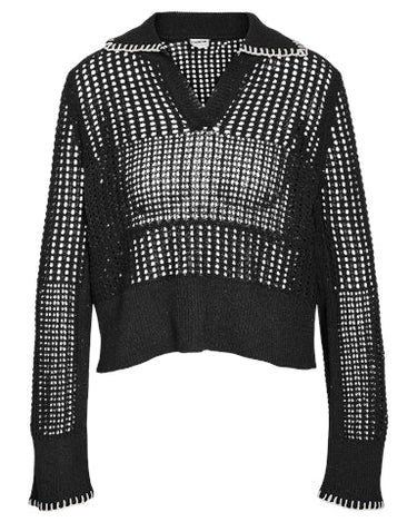 Caitlyn Polo Contrast Knit Black - Things I Like Things I Love