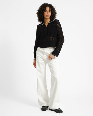 Caitlyn Polo Contrast Knit Black - Things I Like Things I Love