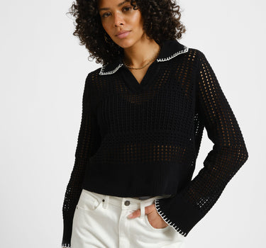 Caitlyn Polo Contrast Knit Black - Things I Like Things I Love