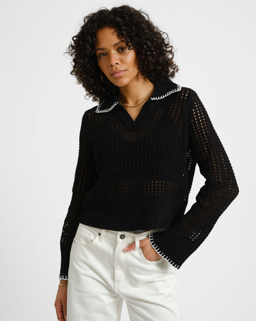 Caitlyn Polo Contrast Knit Black - Things I Like Things I Love