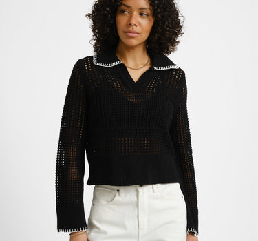 Caitlyn Polo Contrast Knit Black - Things I Like Things I Love